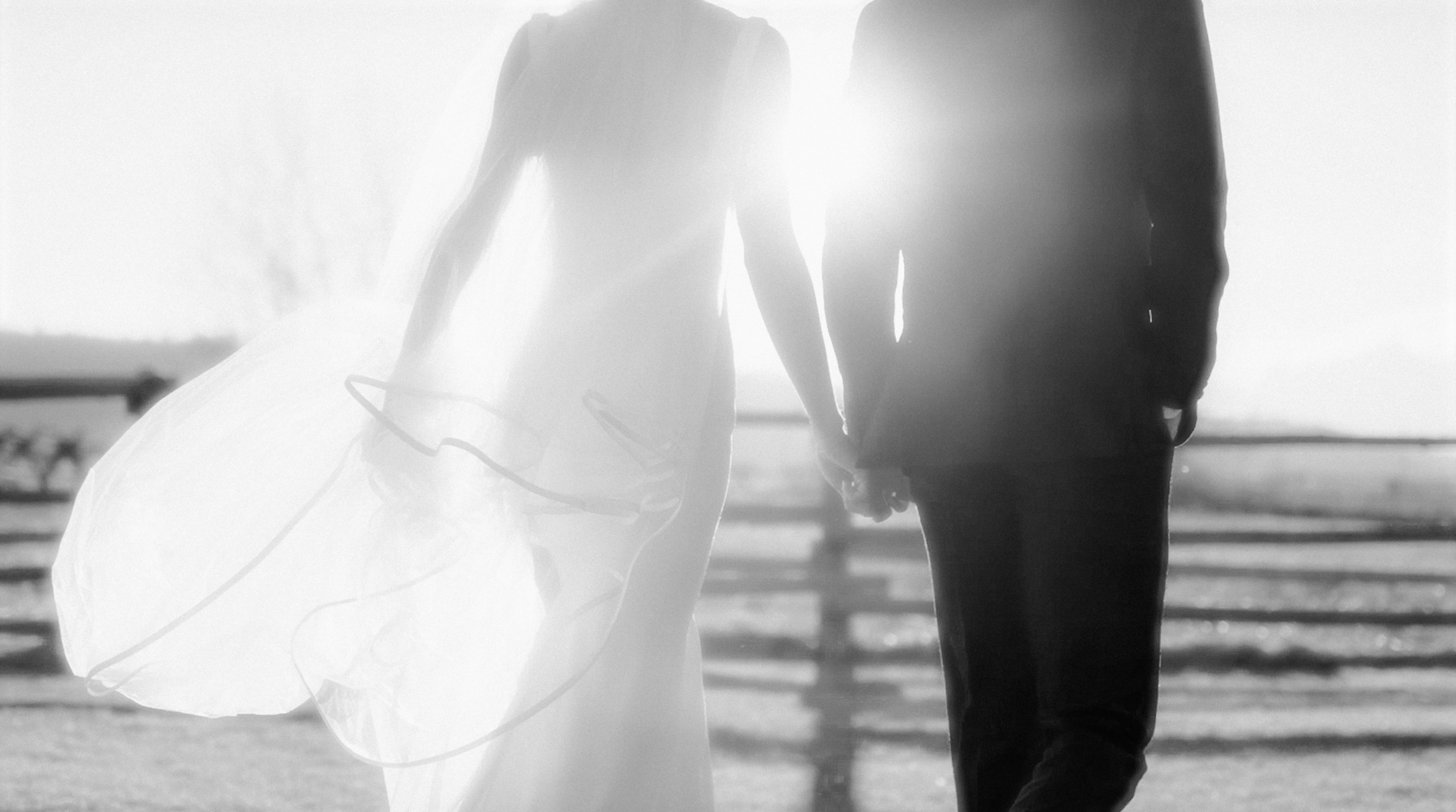 A couple looking back on their wedding day